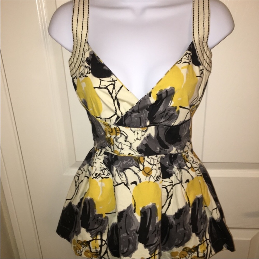 Anthropologie viola yellow and grey floral tank